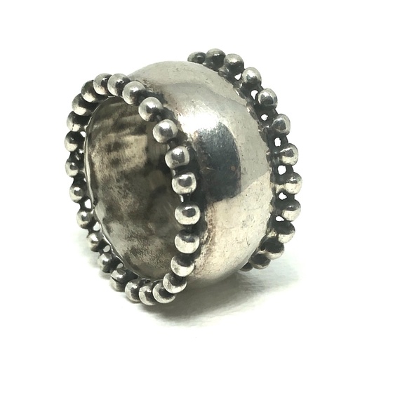 SOLD Vintage Sterling Southwestern Domed Beaded Band - Picture 2 of 8